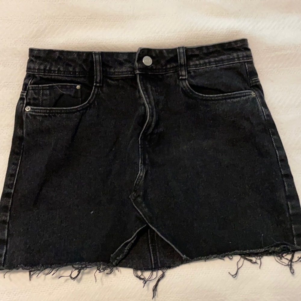 Black denim mini skirt